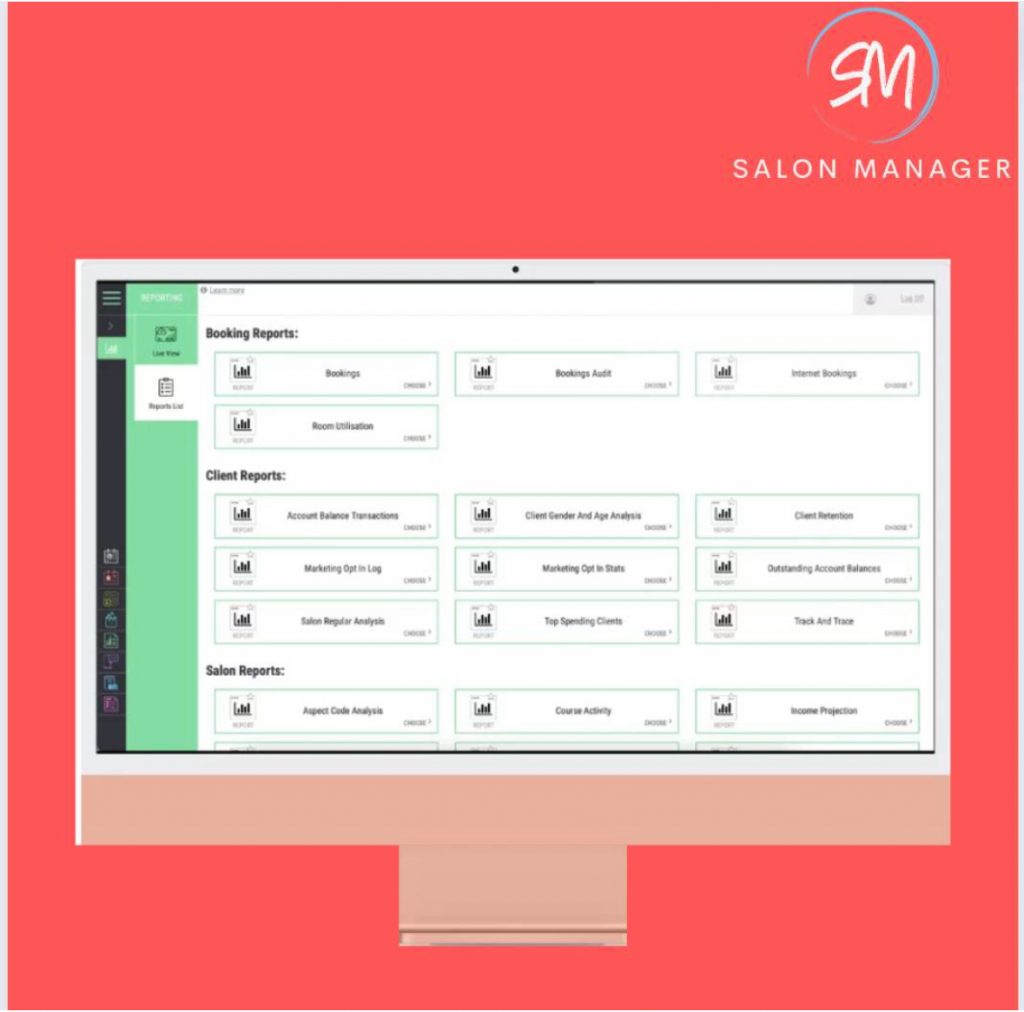 Salon manager software on a computer screen. Orange autumn background
